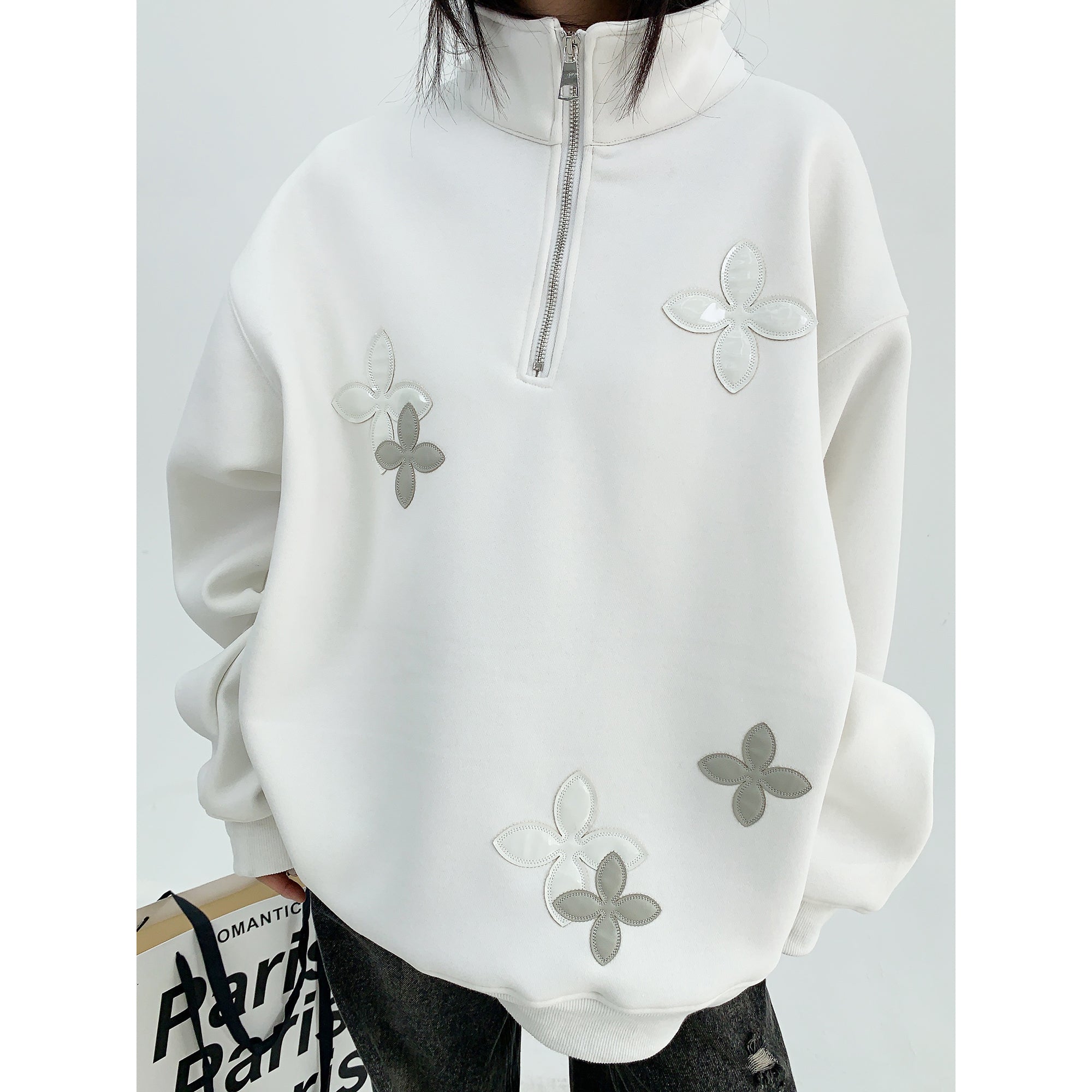 Veneer Embroidery Stand Collar Half-ZIP Sweat MW9843