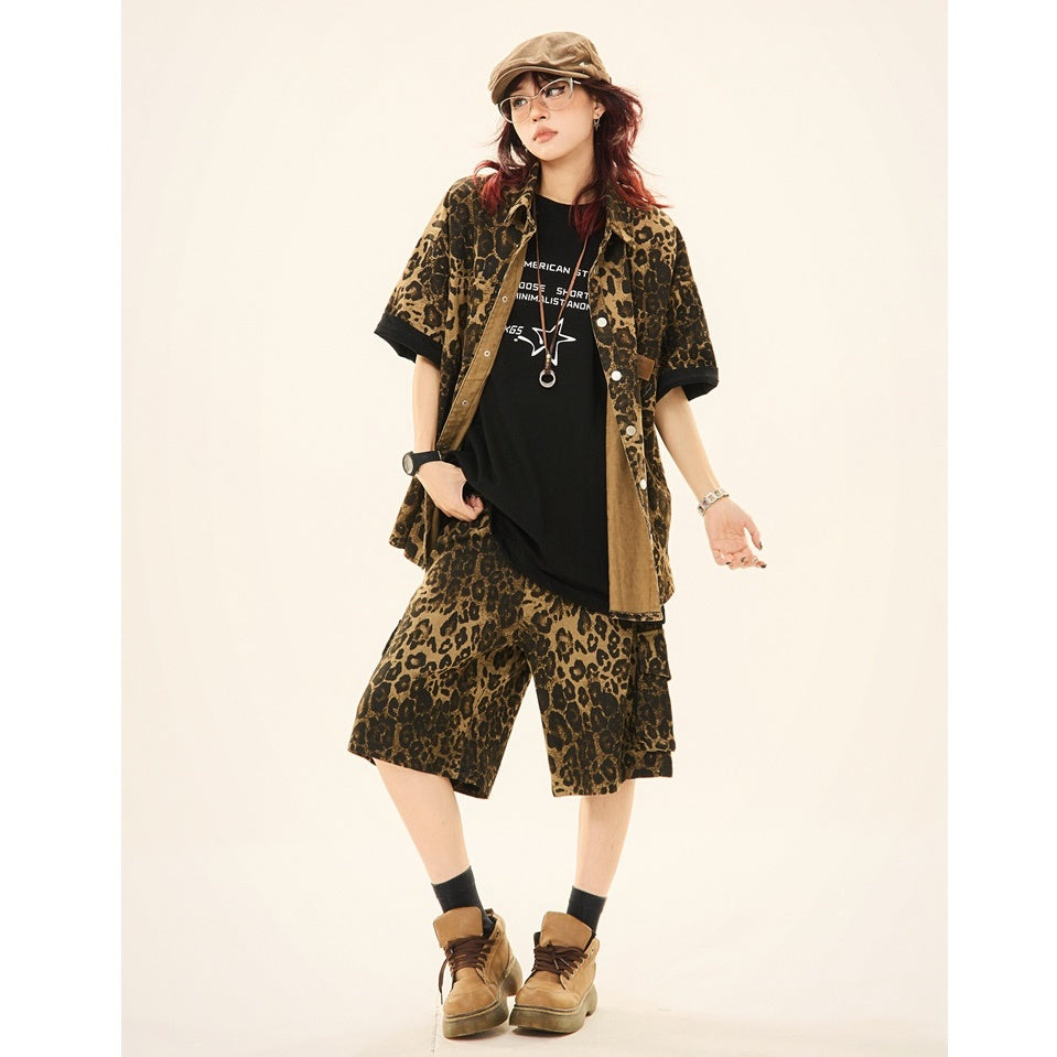 Vintage Leopard Print Short Sleeve Shirt MW9268