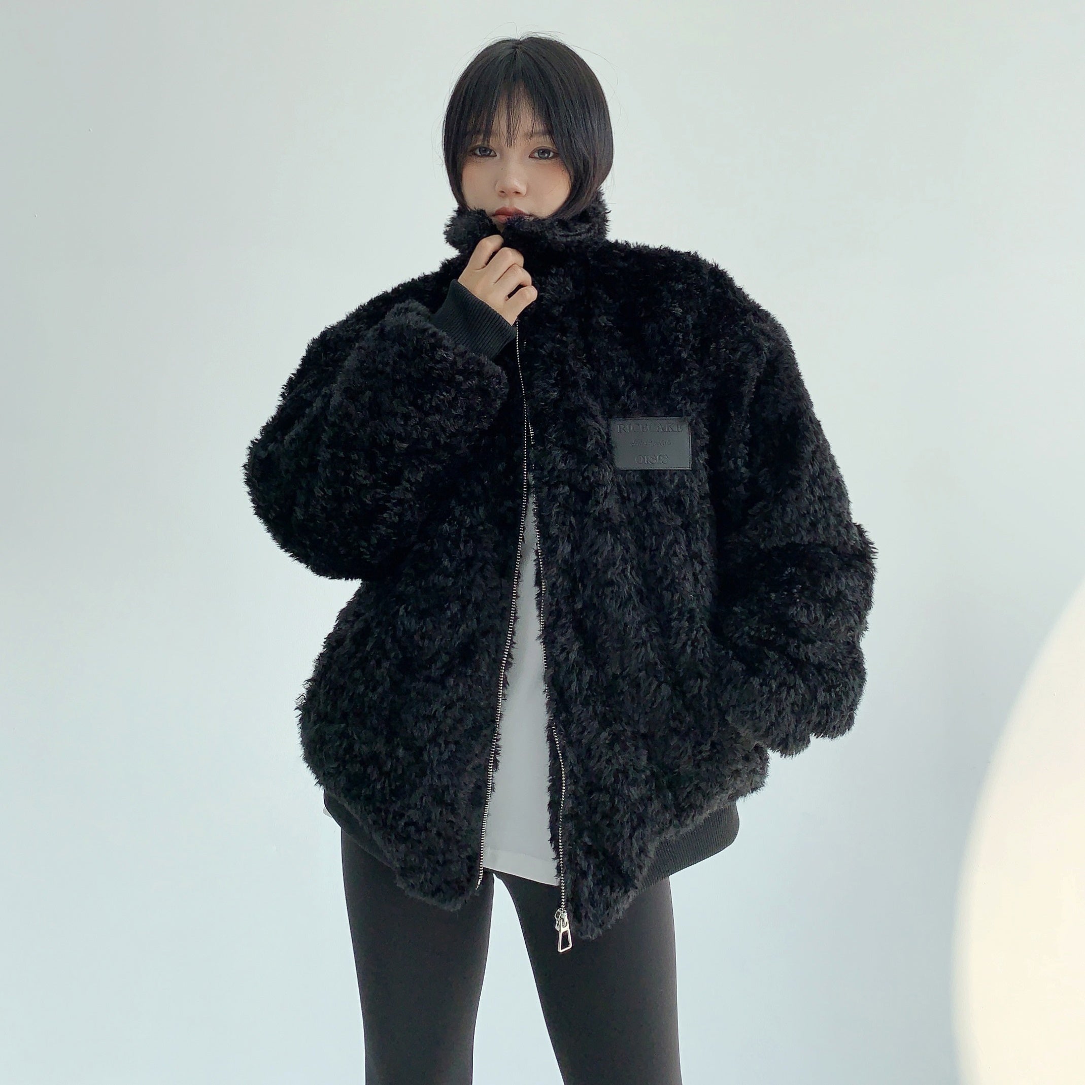 Imitation Fur Quilting Zipper Jacket MW9598