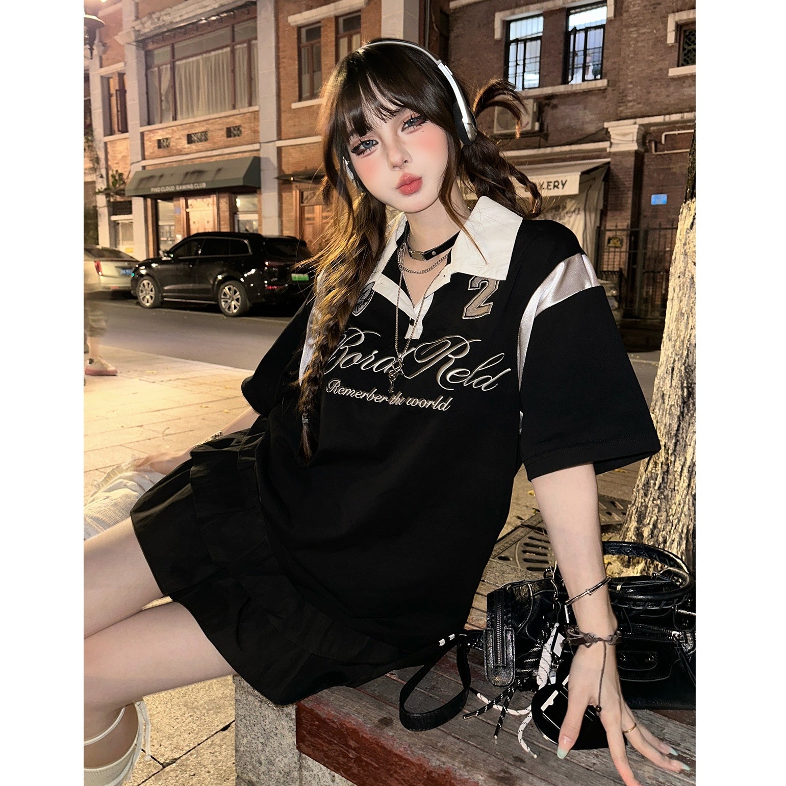 Bicolor Polo Collar Loose T-shirt KK2050
