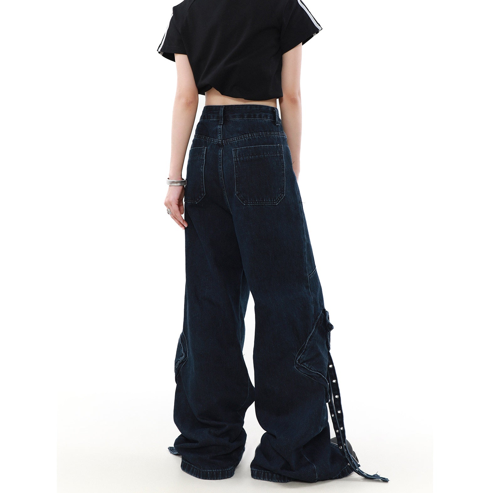 Zipper Strap Design Wash Loose Street Jeans MR8002