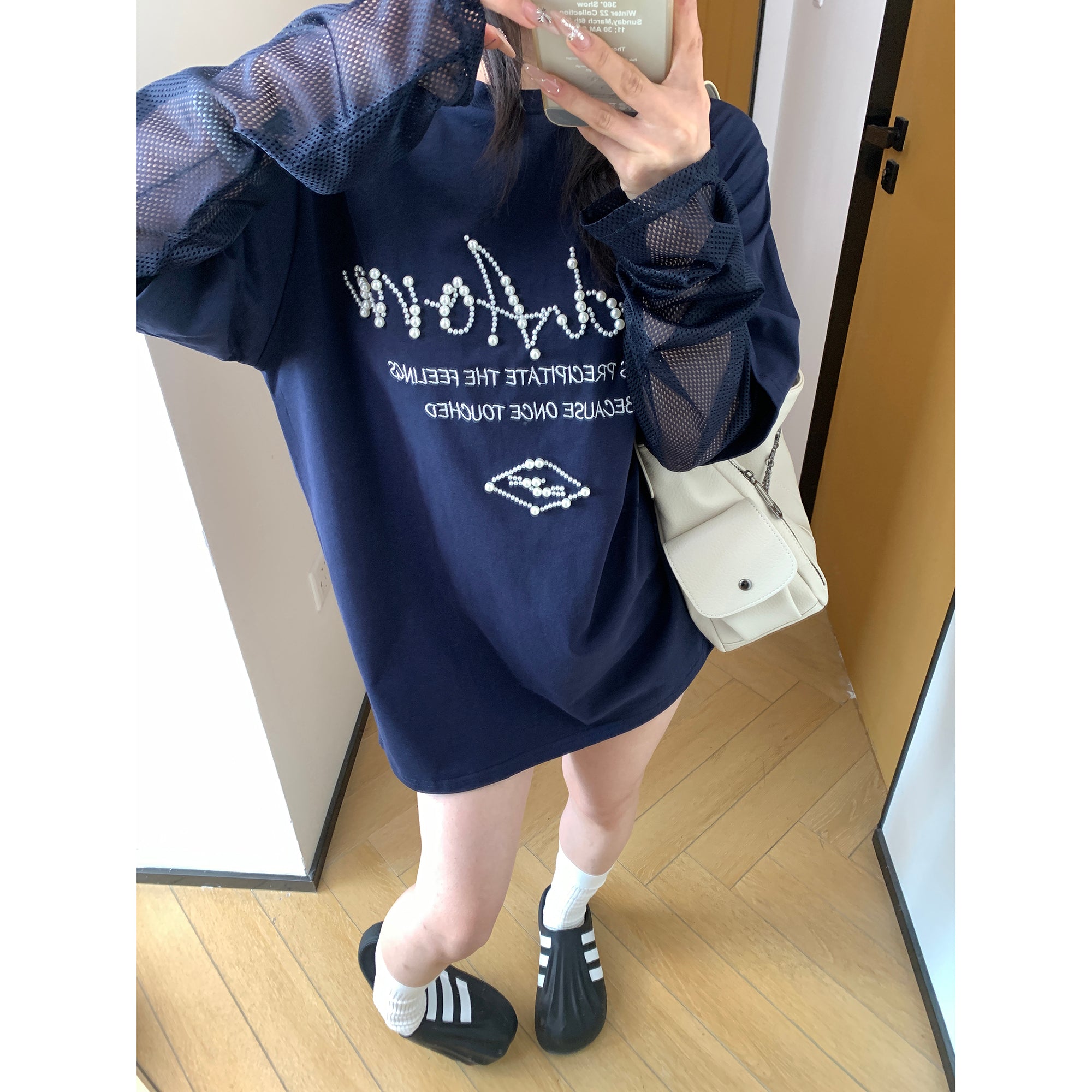 Fake Layered Mesh Sleeve Long T-Shirt MW9905