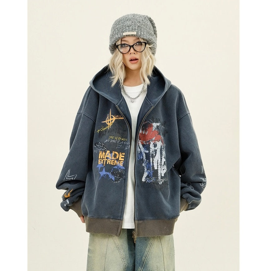 Paint Style Graffiti Sweat Hooded Jacket MW9944