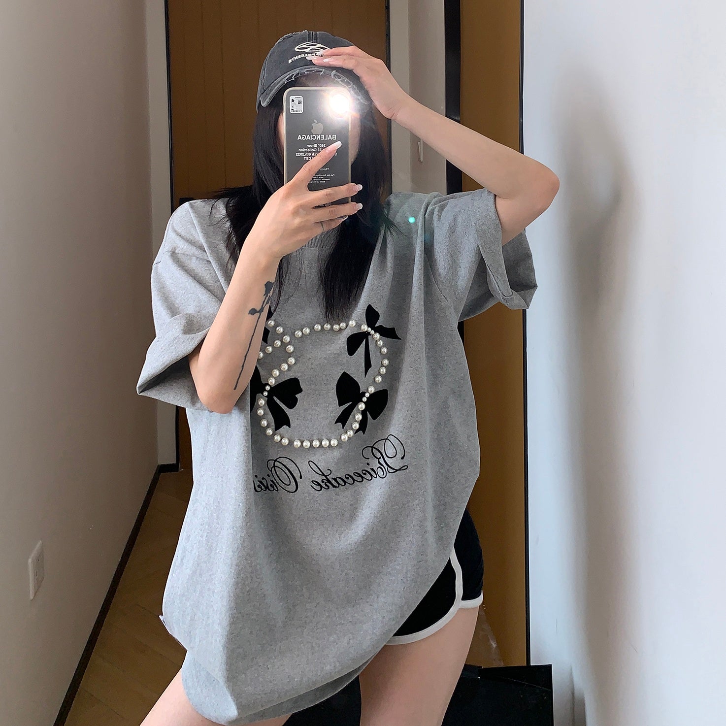 Flocking Bow Beads T-shirt MW10076