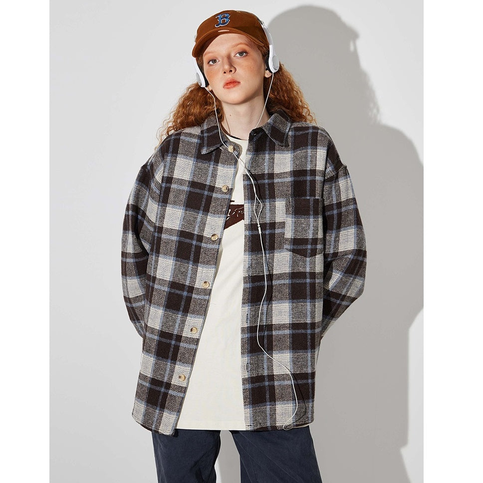 Vintage Brushed Plaid Long Sleeve Shirt BT7034