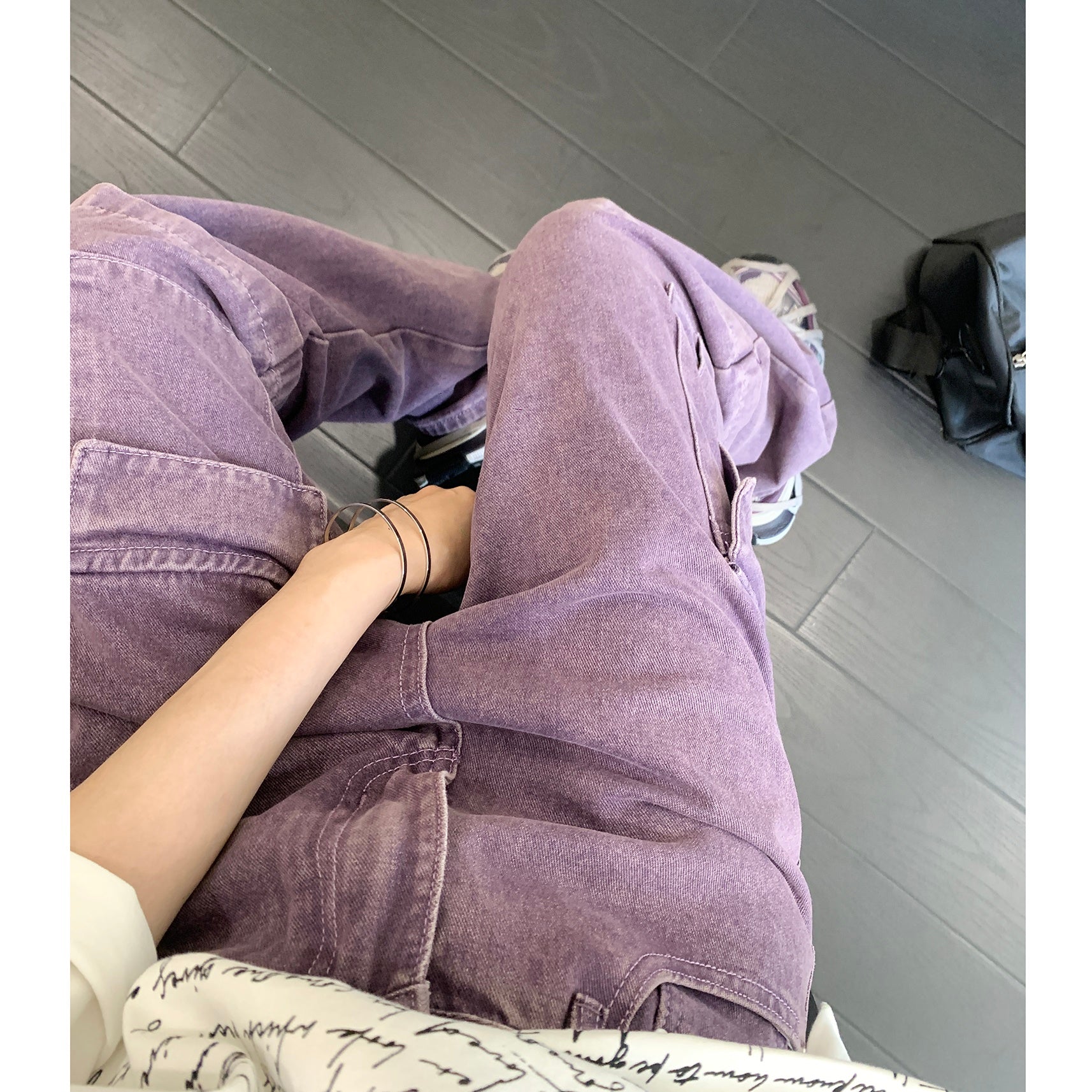 Wash Purple Straight-leg Denim Cargo Pants MW9315