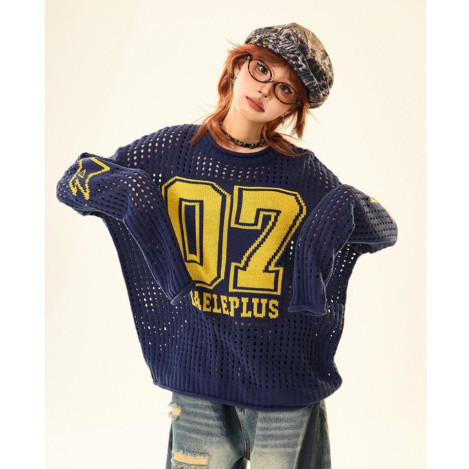 Cut-out Crew Neck Number Sweater MW9520