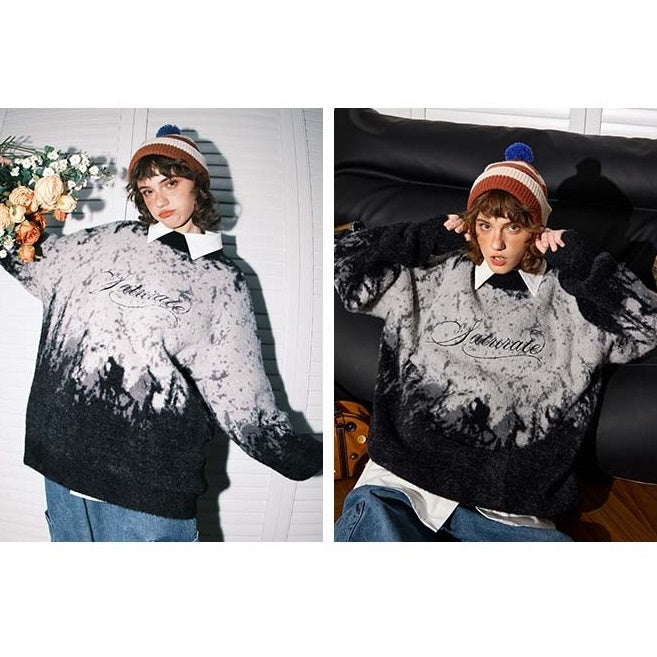 Gradient Embroidery Crew Neck Sweater BT7045