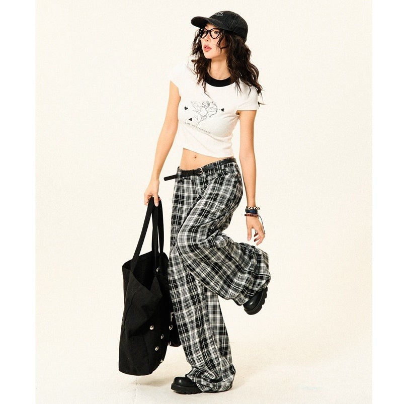 Monotone Plaid Low-waisted Wide-leg Pants YS7009