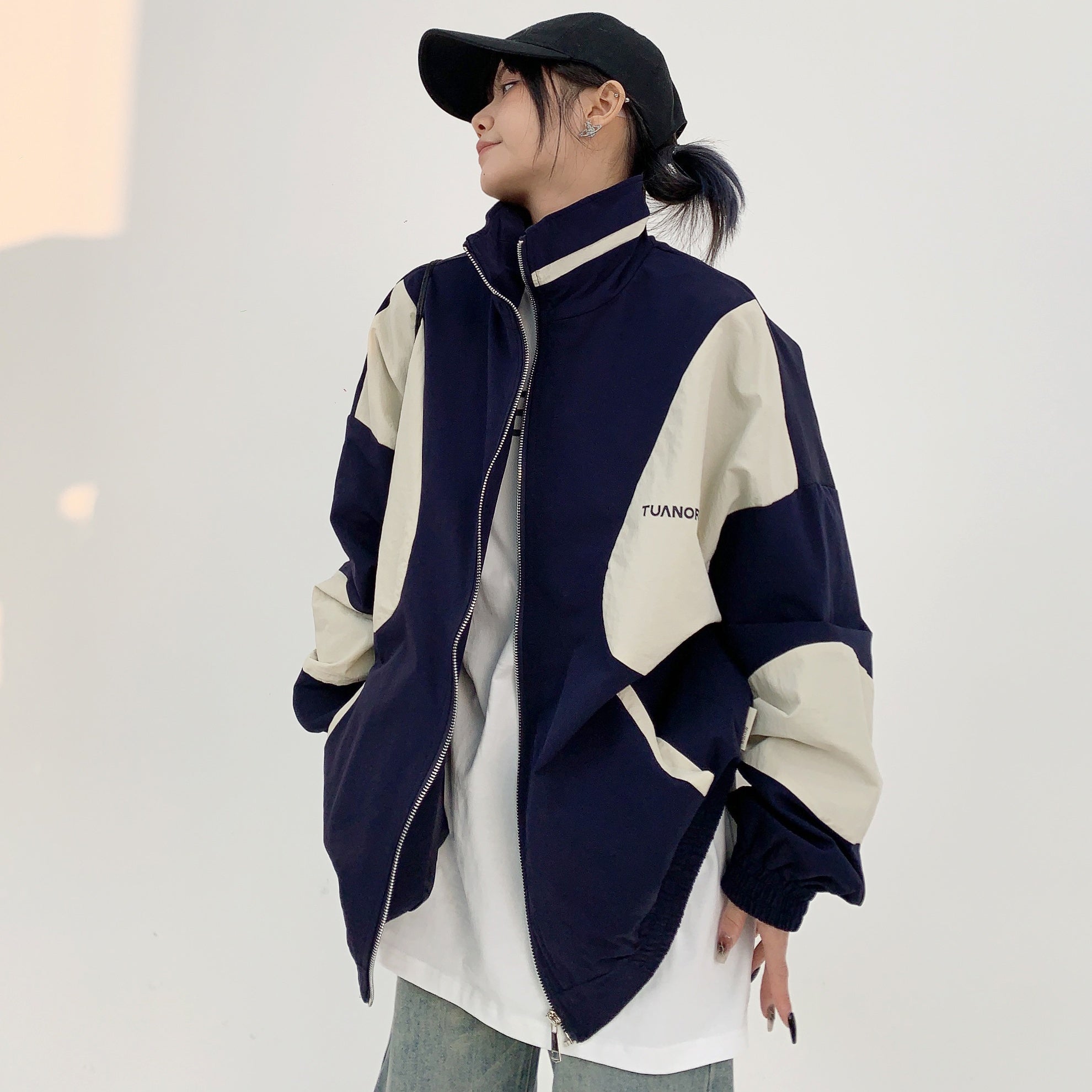 Retro Contrast Zipper Blouson MW9893