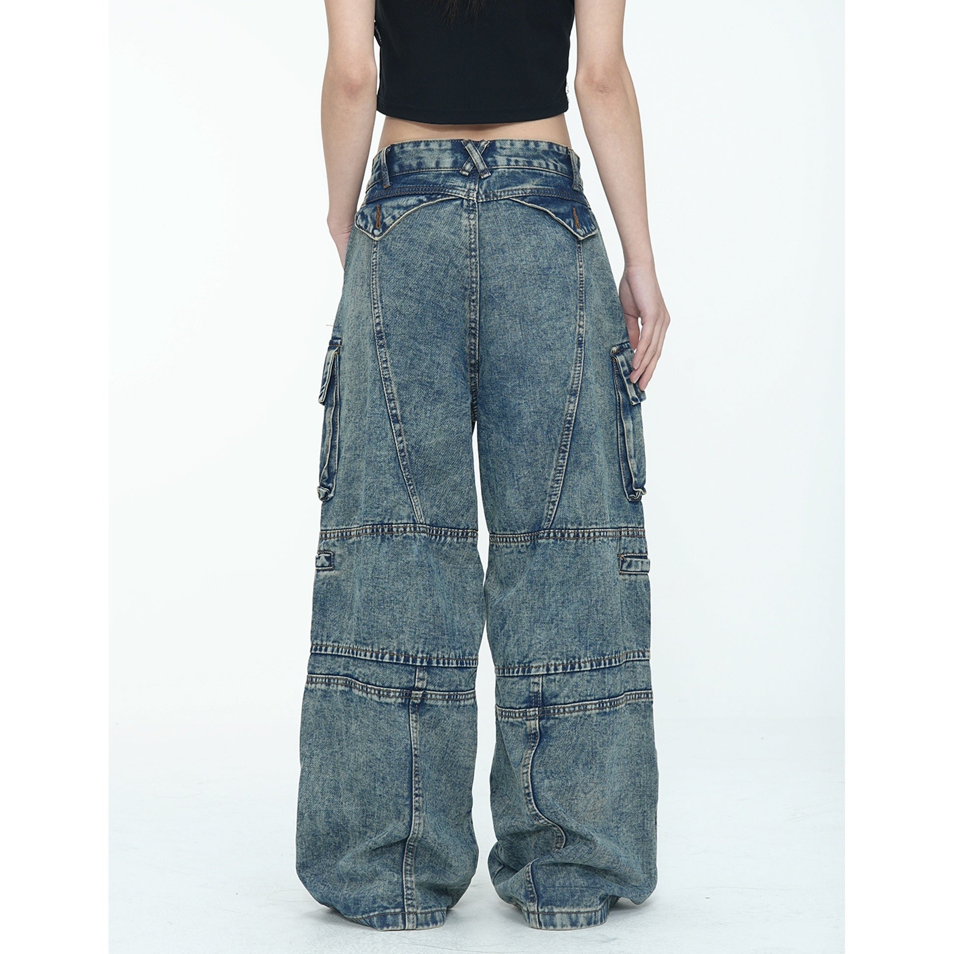 Retro Wash Cargo Style Loose Jeans MW9753