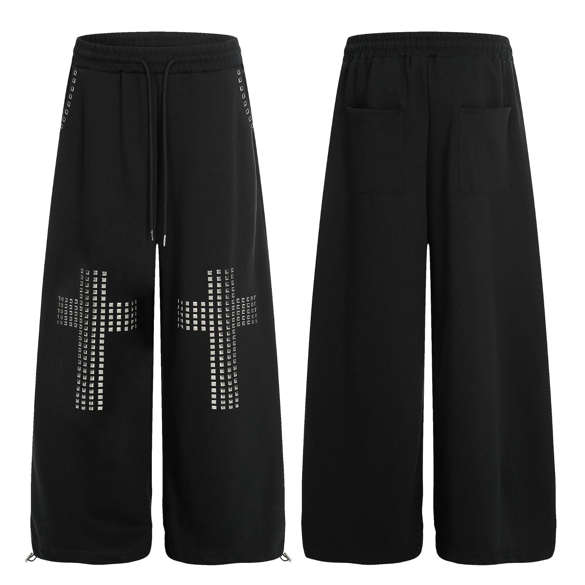 Studded Cross Drawstring Wide Sweat Pants MW10361