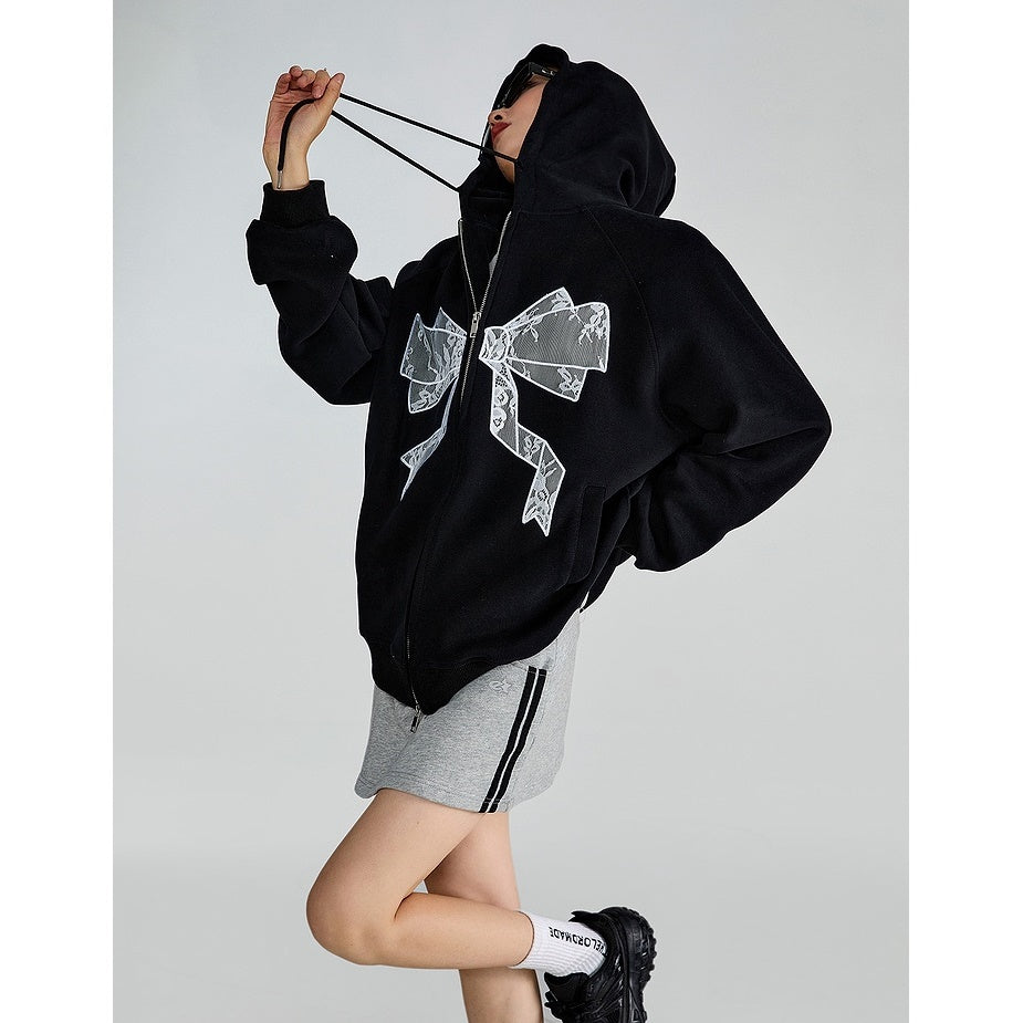 Bow Stitch ZIP-Up Hooded Sweat Parka MW9322