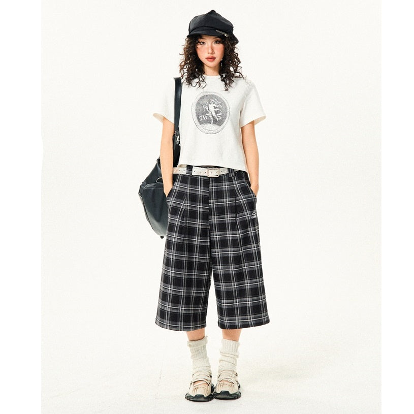 Retro Contrast Plaid Casual Cropped Pants YS7001