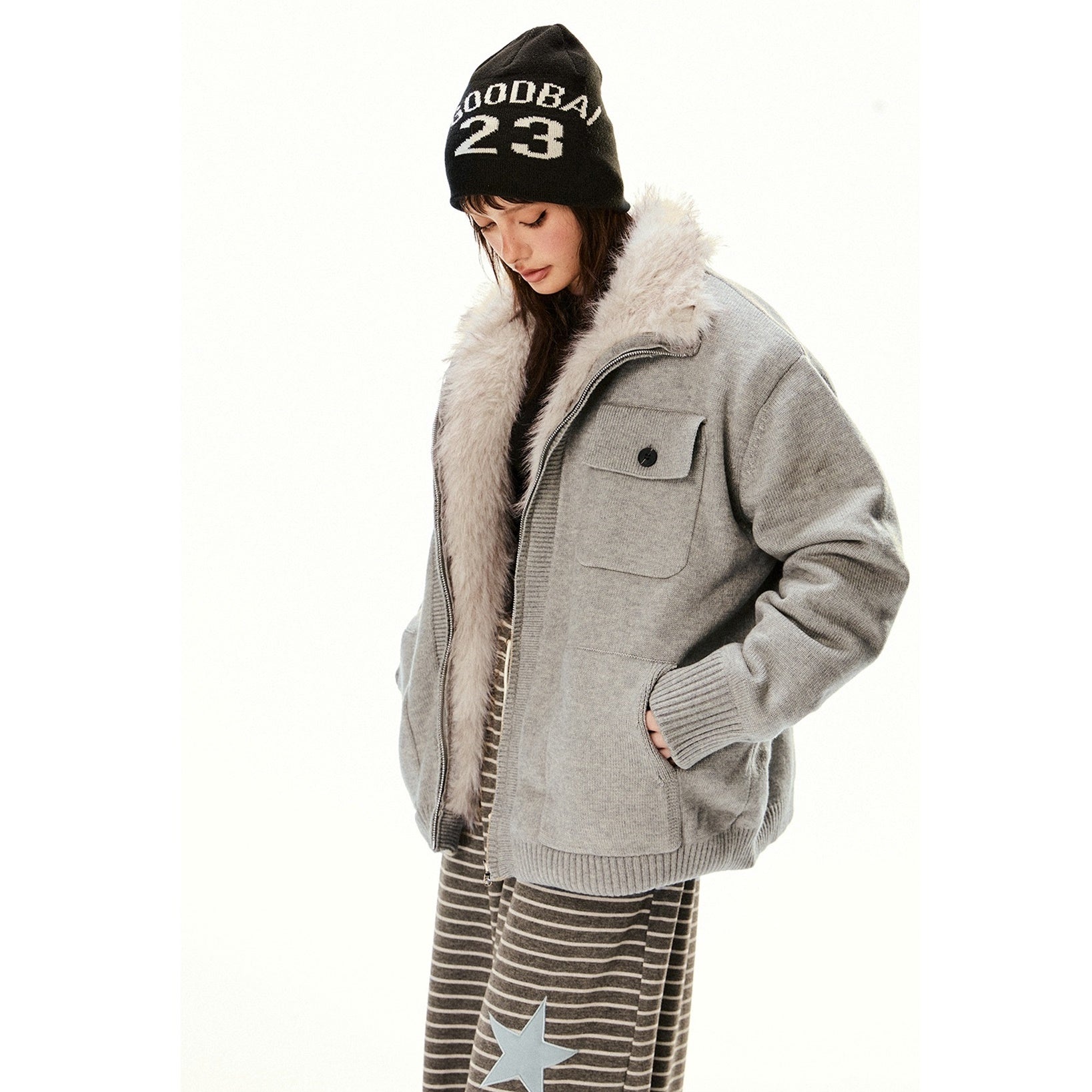 Furry Padded Knitted Work Jacket EZ211