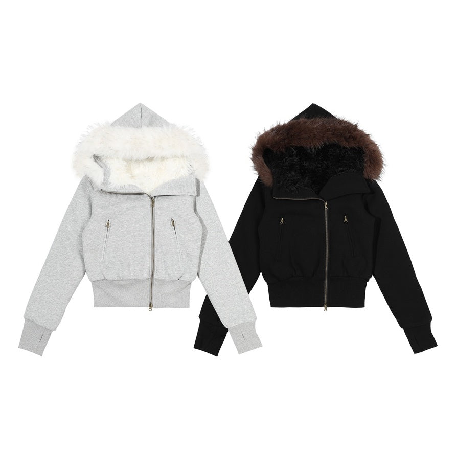 Fur Collar Short Hooded Sweat Jacket MW9763