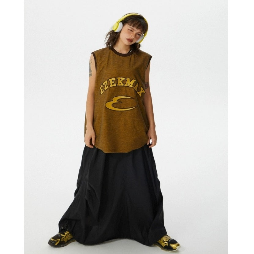 Color Trimming Loose Sleeveless T-shirt EZ131