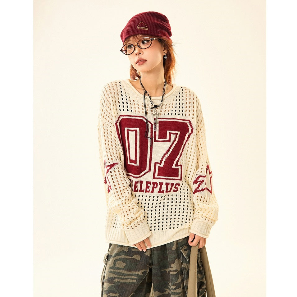 Cut-out Crew Neck Number Sweater MW9520