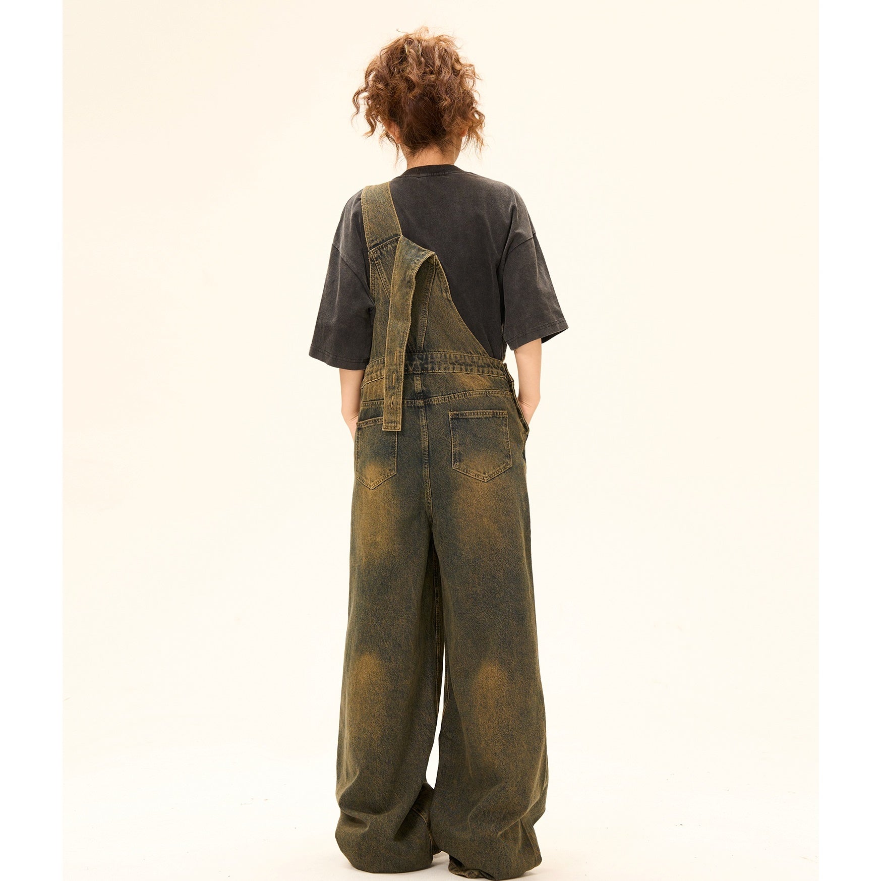 Washed Distressed Design Denim Overall MW9336