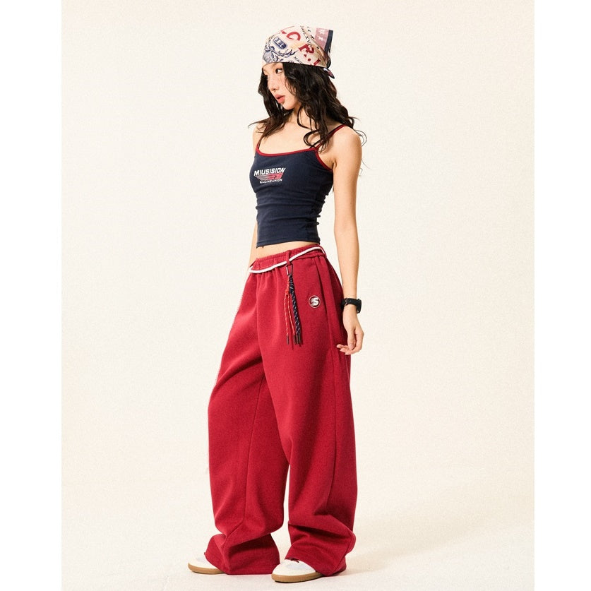 Braided Rope Loose Straight Sweatpants YS014