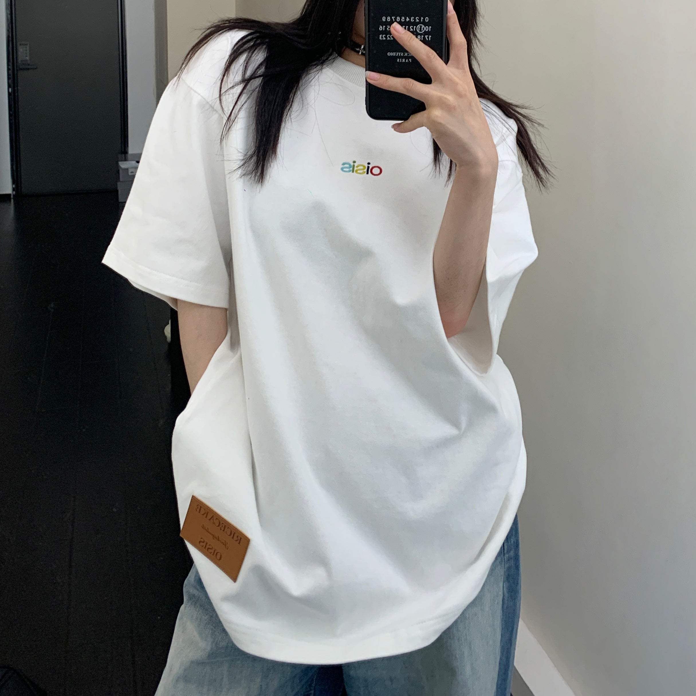 Simple Color Letter Embroidery T-shirt MW9258
