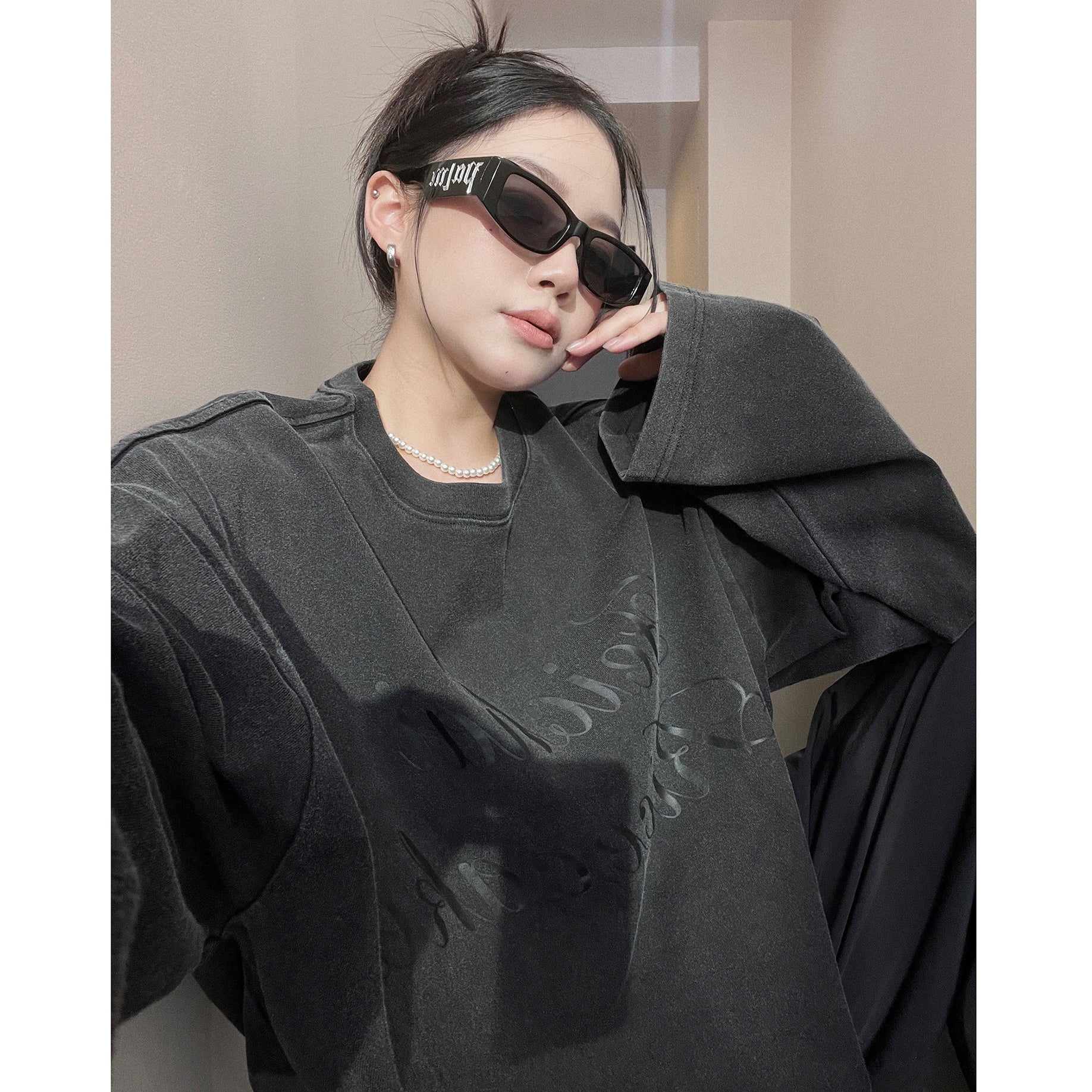 Oversize Wash Print Long Sleeve T-shirt MW9863