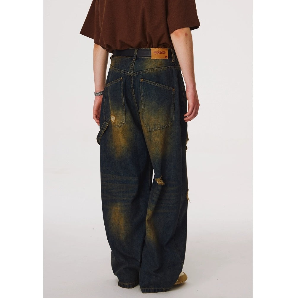 Washed Ripped Loose Straight Work Jeans NJ1003