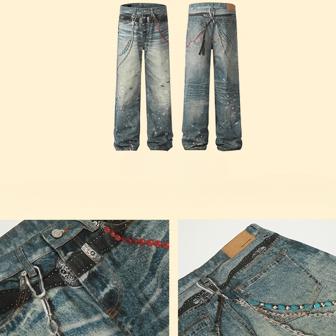 Distressed 3D Digital Chain Print Jeans HG7173