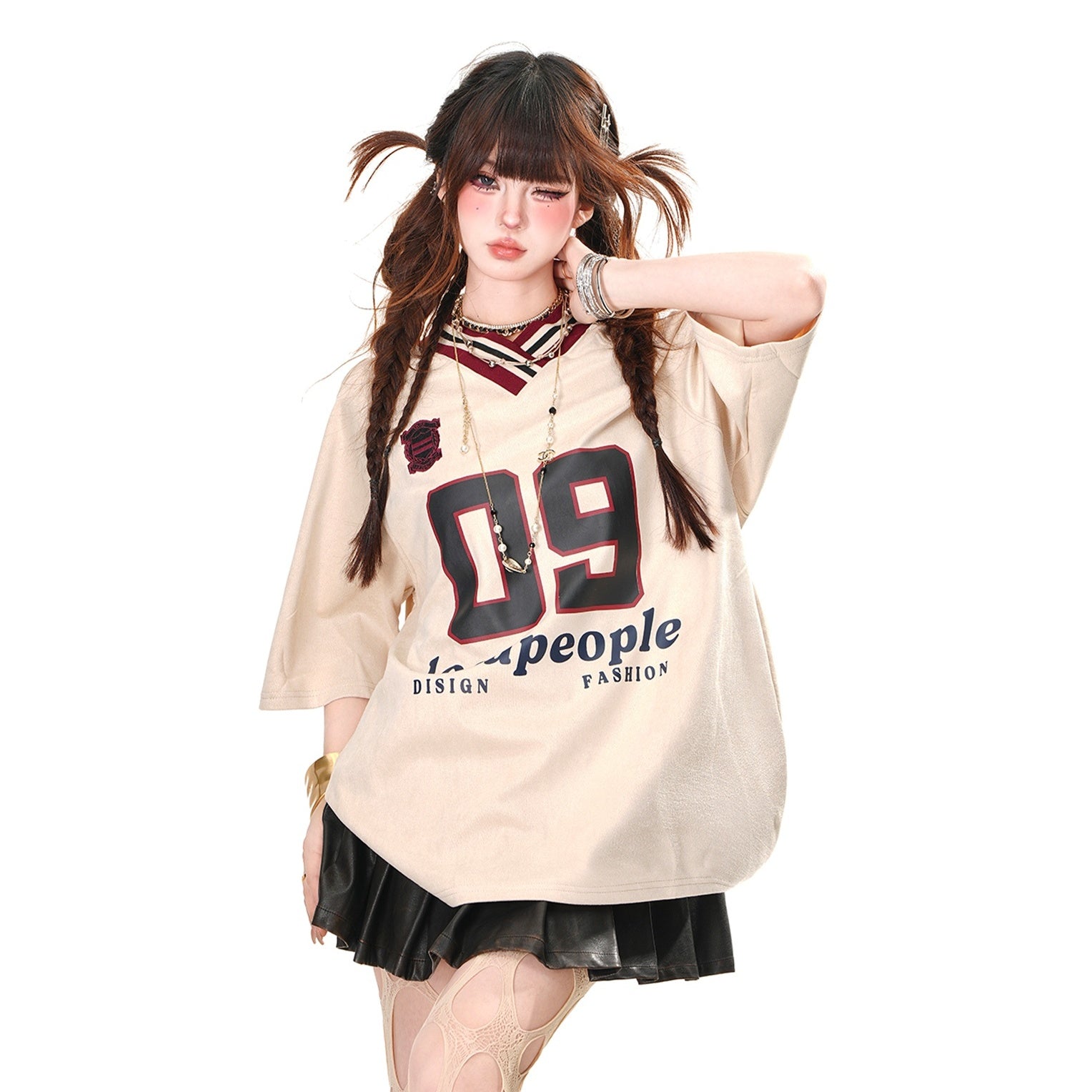 Sports Style V-Neck Number T-Shirt KK2054