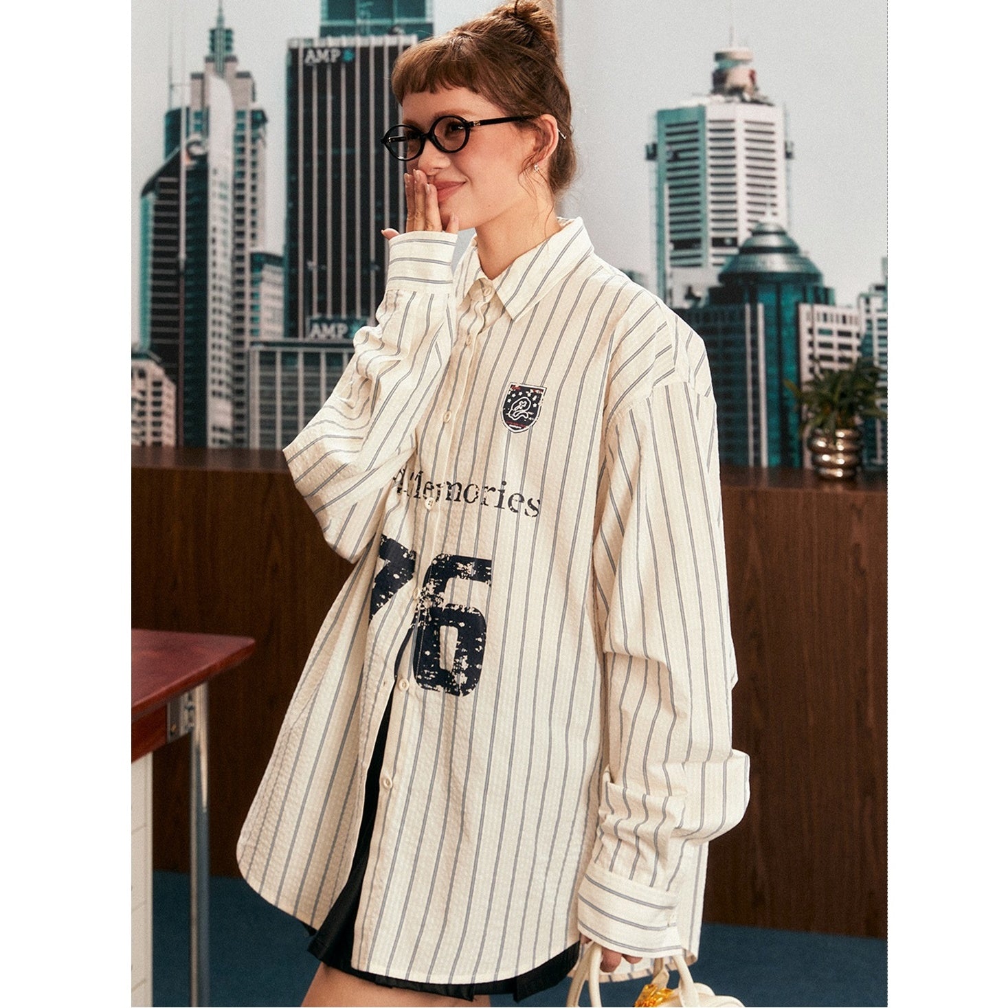 Retro Vertical Stripe Long Sleeve Loose Shirt EZ153