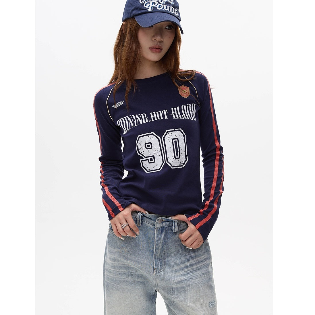 Letter Print Long Sleeve Line Slim T-shirt MW9279