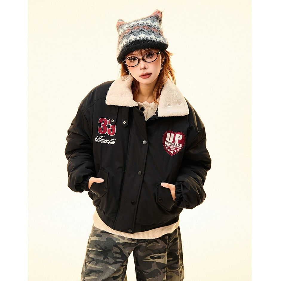 Boa Lapel Appliqué Patch Padded Jacket MW9704