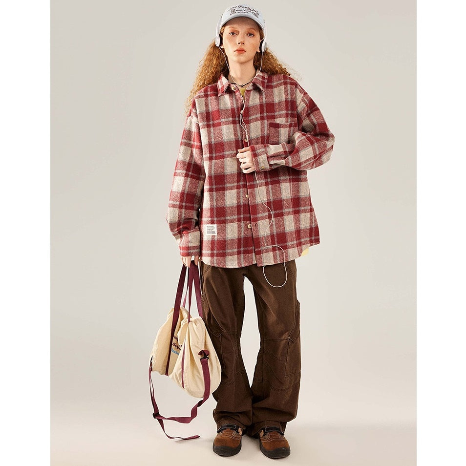 Vintage Brushed Plaid Long Sleeve Shirt BT7034