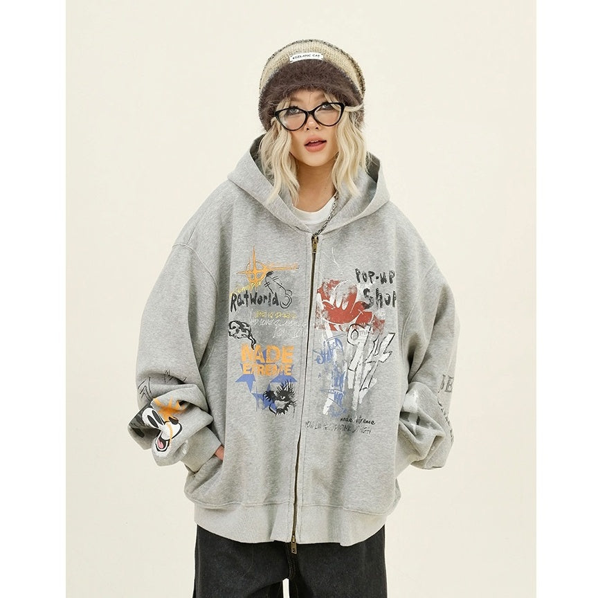 Paint Style Graffiti Sweat Hooded Jacket MW9944