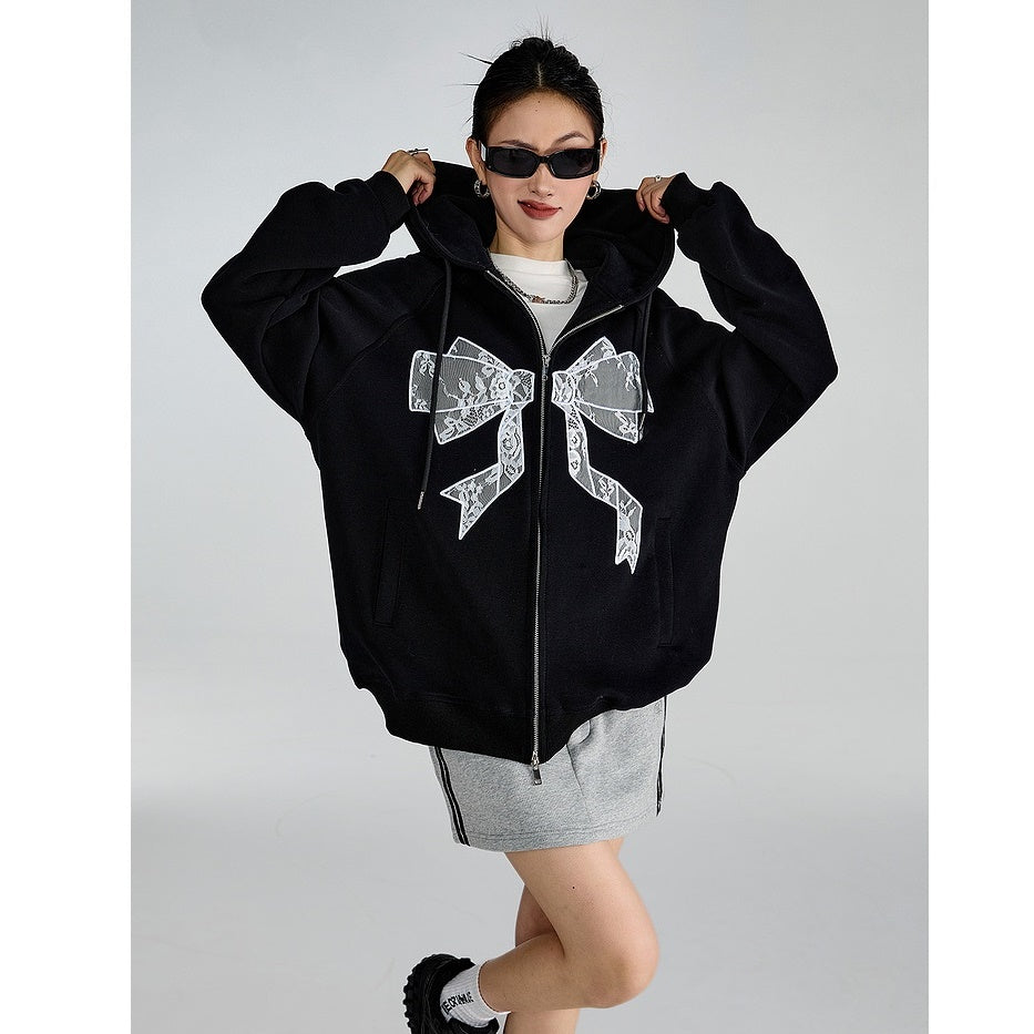 Bow Stitch ZIP-Up Hooded Sweat Parka MW9322