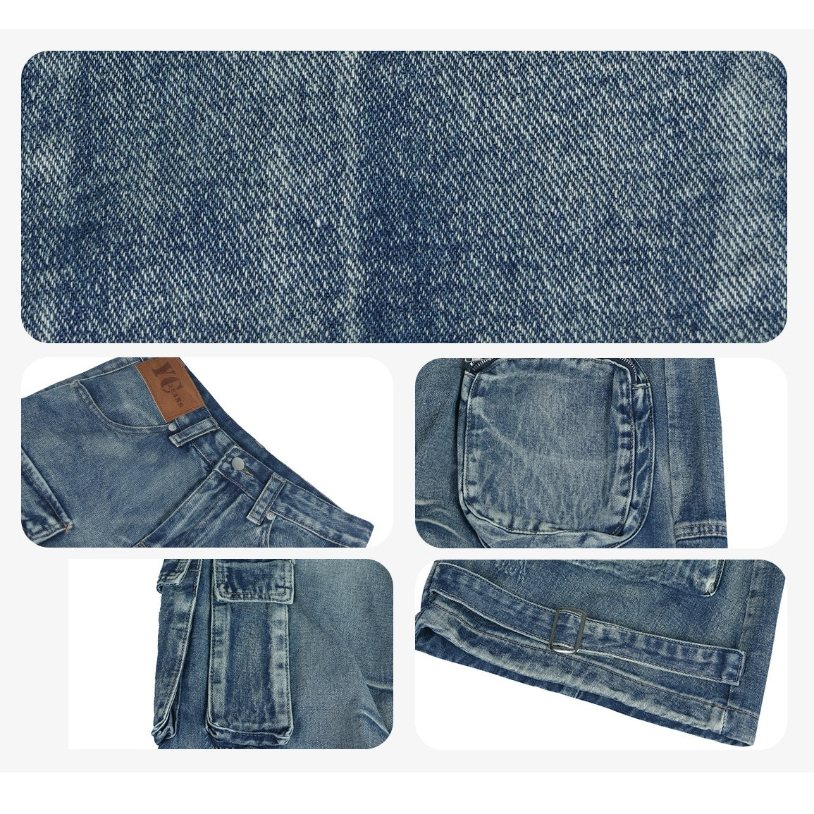 Heavy Wash Damage Cargo Jeans MW9683