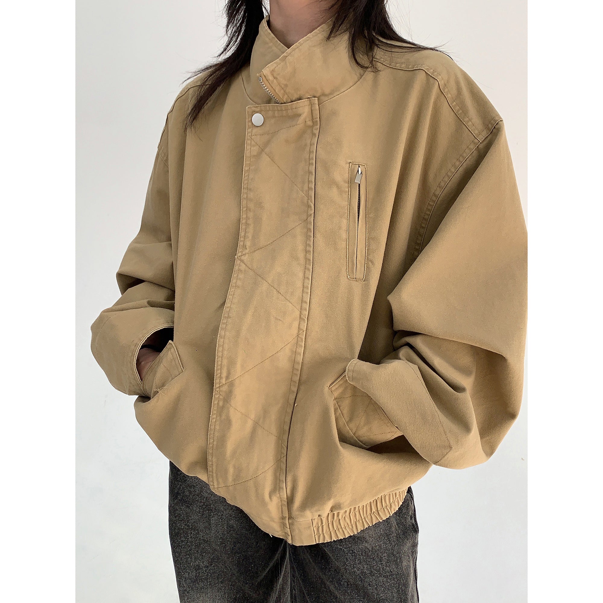 Wash Style Stand Collar Loose Blouson MW9856