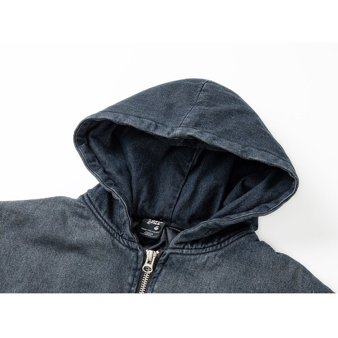 Gradation Washed Distressed Hooded Denim Jacket MW9634