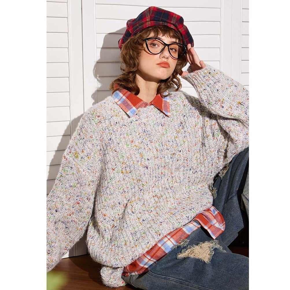 Color Dots Retro Crew Neck Sweater BT7047