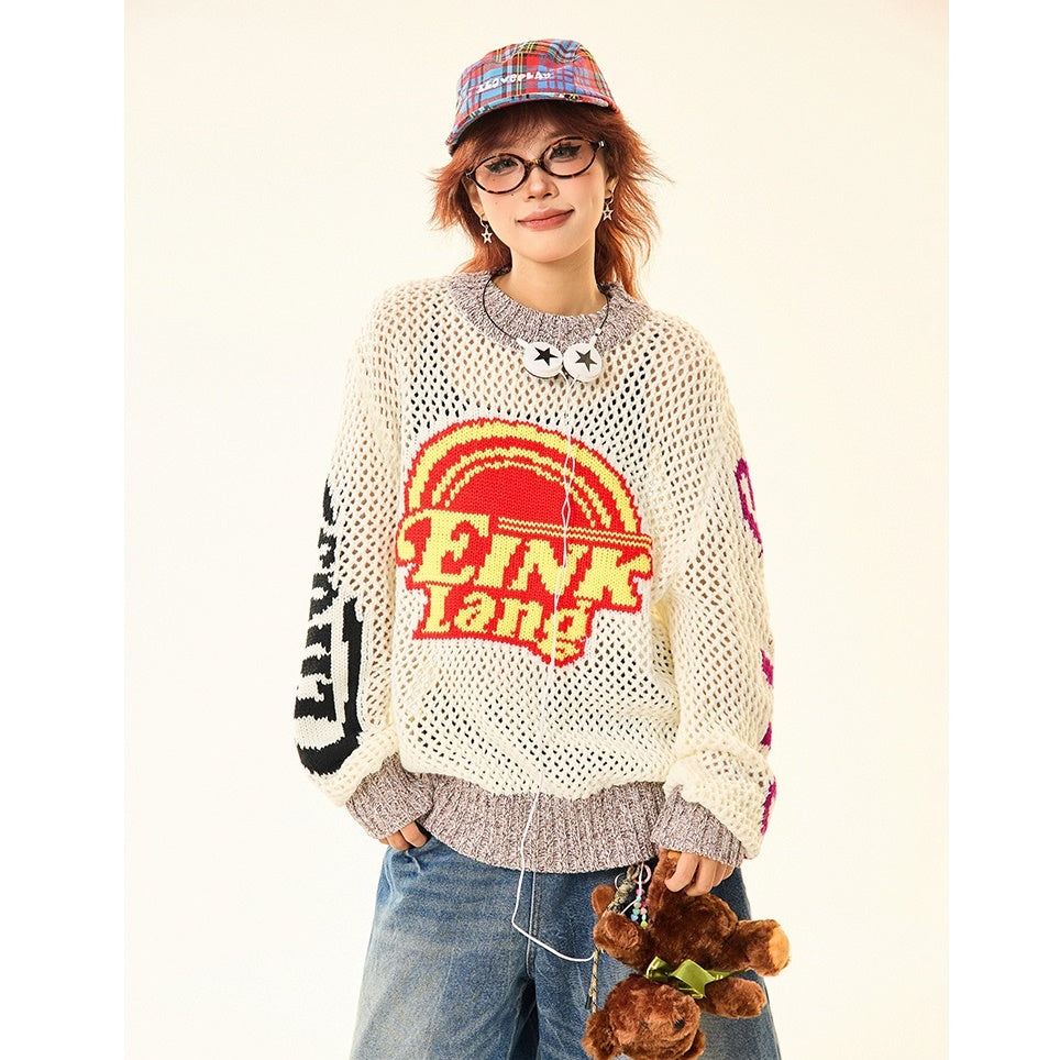 Retro Pop Contrasting Letter Cut-out Sweater MW9491