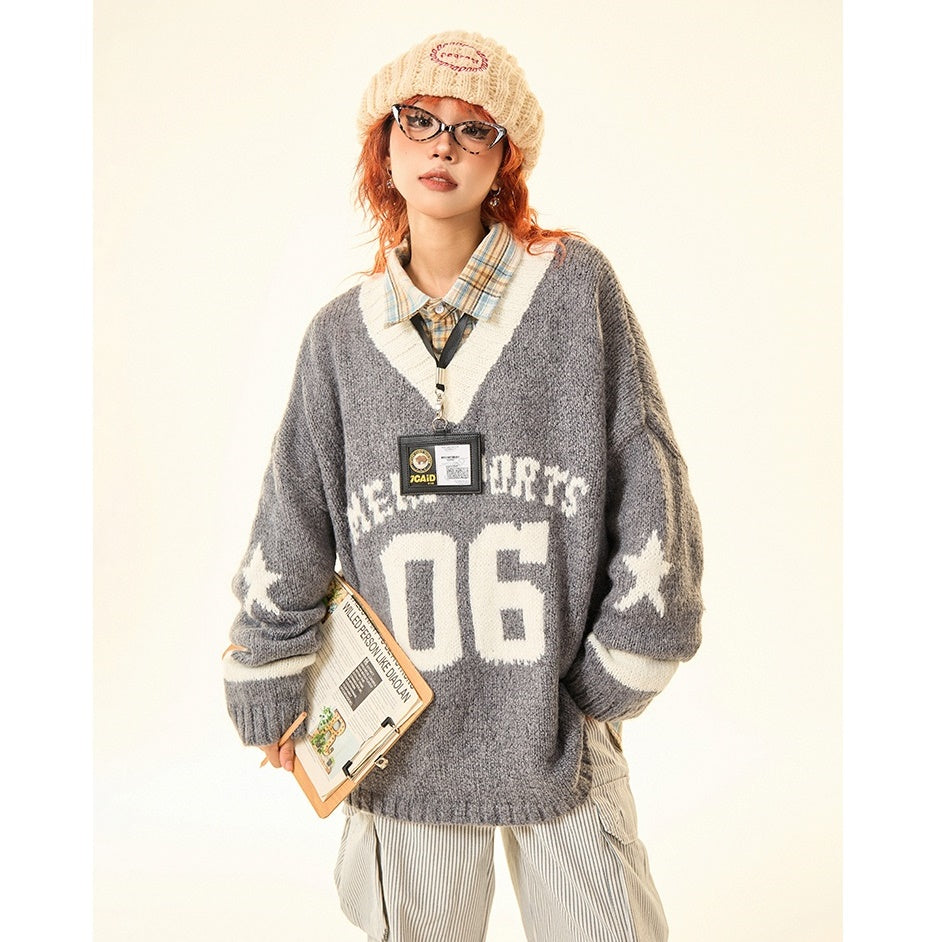 Vintage College Style Monogram Embroidered Sweater MW9428