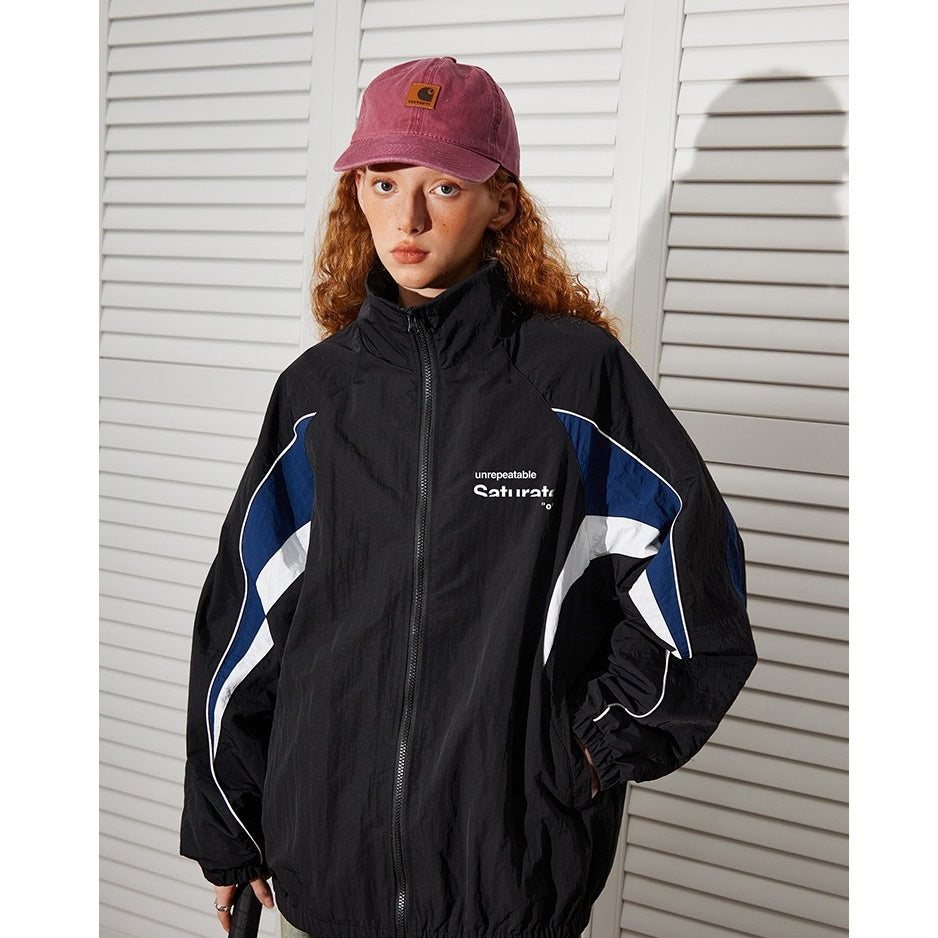 Contrasting Panel Retro Sports Zip Jacket BT7027