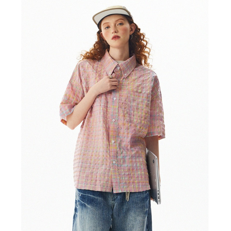 Check Seersucker Short Sleeve Shirt MW10088
