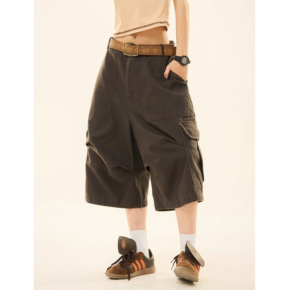 Loose Straight Wide-leg Cropped Cargo Pants MW9263