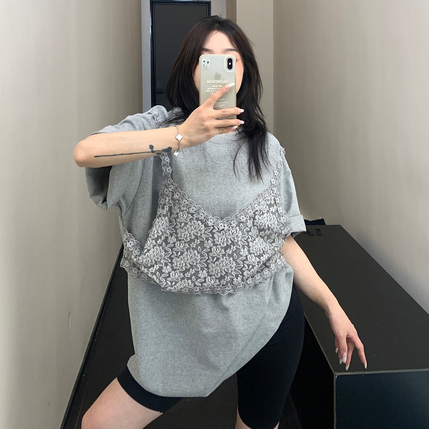 Lace Camisole Stitch Fake Layered T-shirt MW10073