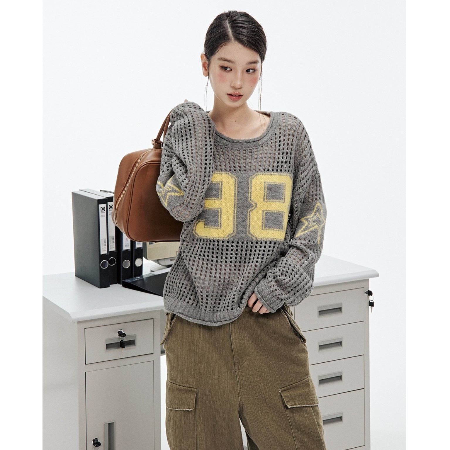 Cut-out Digital Jacquard Knit Top JN7014