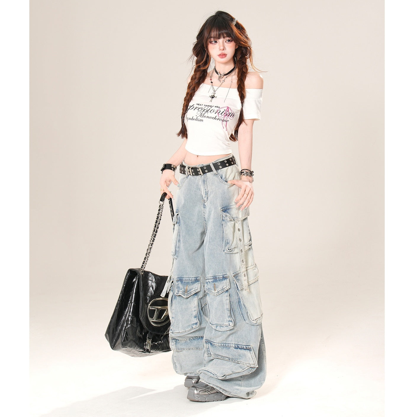 Wash Loose Work Cargo Jeans KK2037