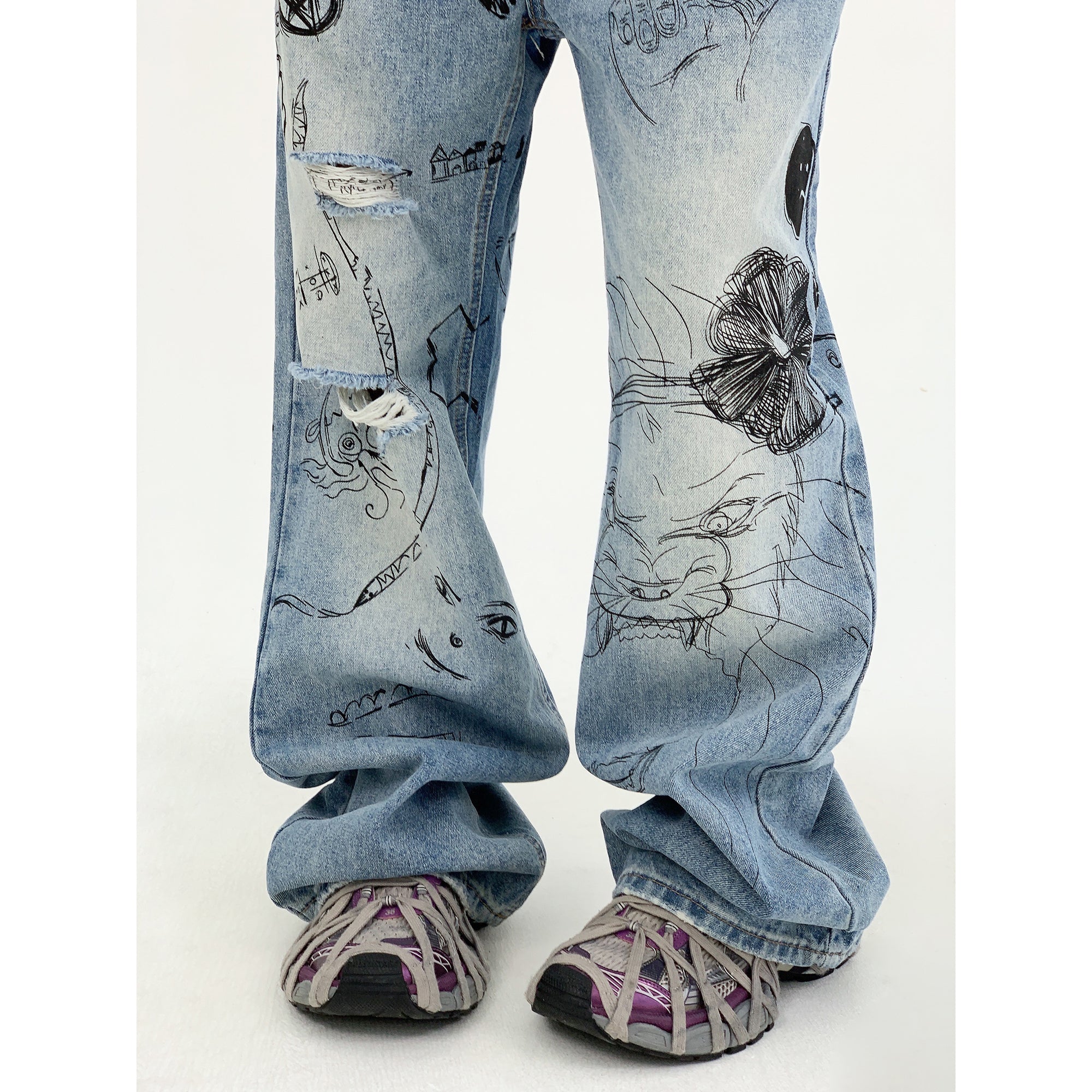 Damage Ripped Graffiti Jeans MW9563