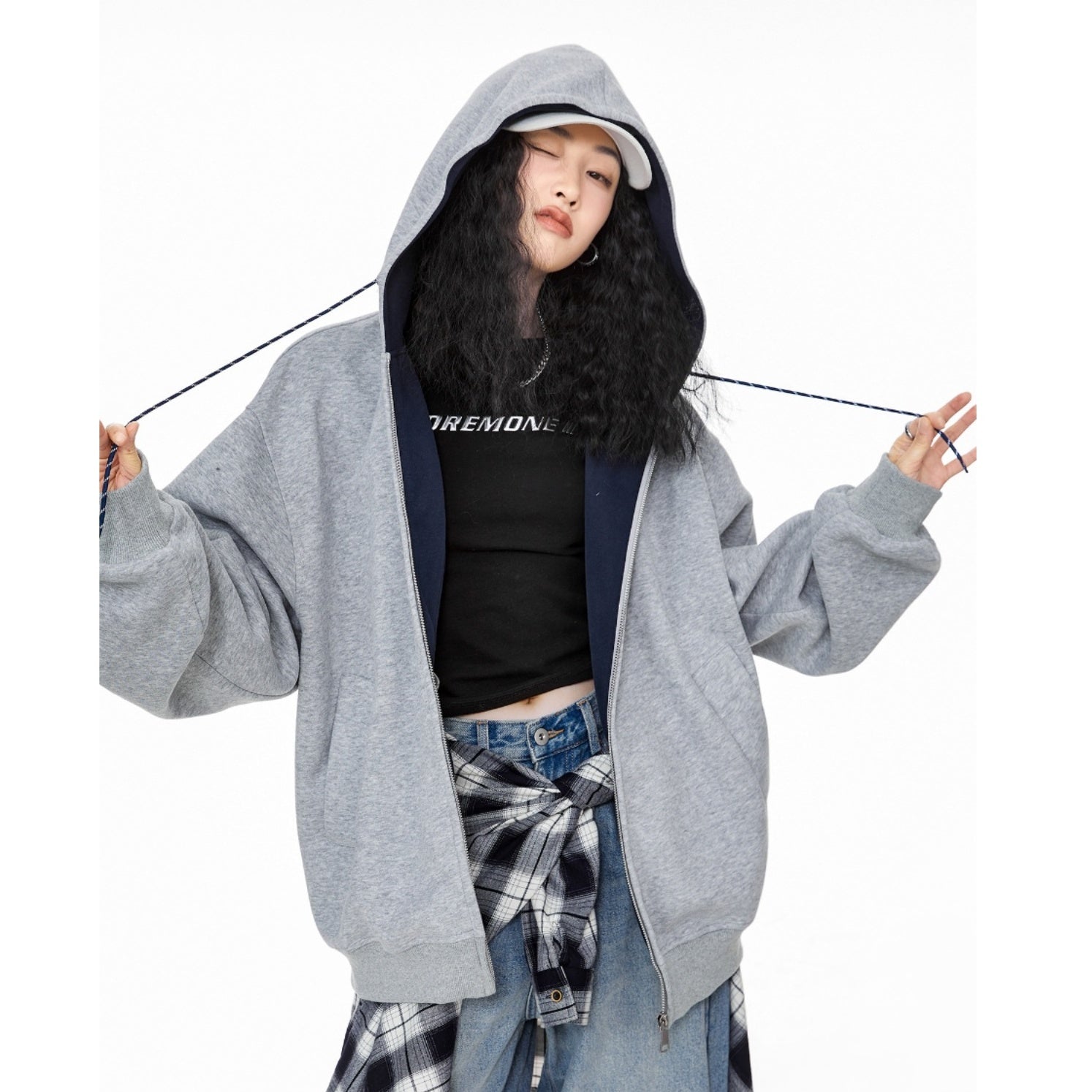 Contrast Color Hooded Sweat Jacket IC9008