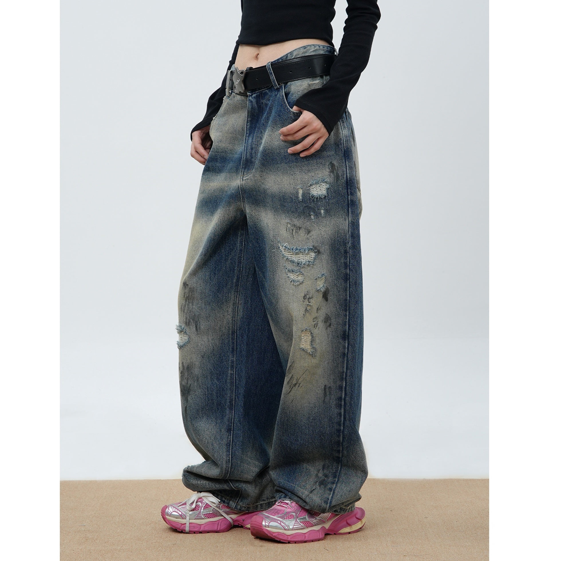 Dirty Ink Ripped Loose Straight Jeans MW9495